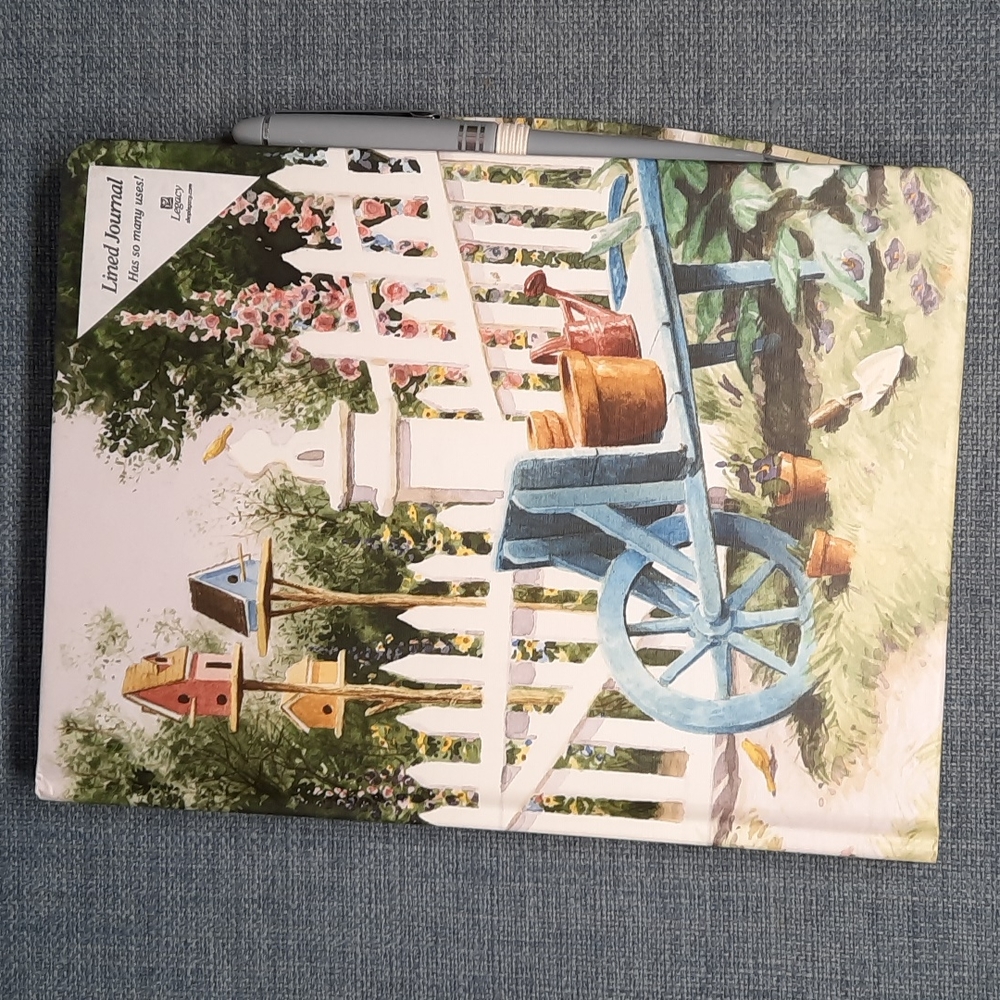 Journal Hardcover Lined Paper Pen Flowers Garden Gate Birdhouses Keepsake Gift